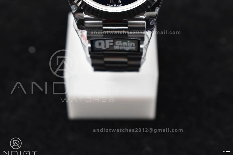 904L A2836 (Gain DayDate Dial SS Weight) President 40 V4 on Black Best Edition Steel Bracelet Blue QF 0503